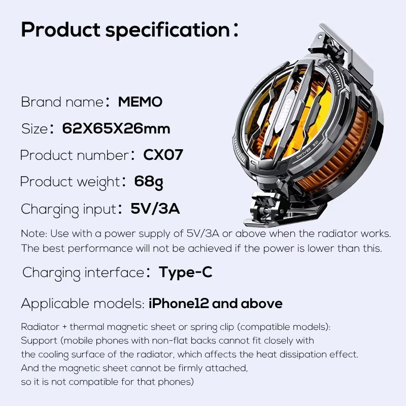 MEMO CX07 Mobile Phone Magnetic - Cooling Fan